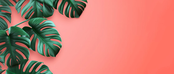 Tropical leaves banner on white background with copy space