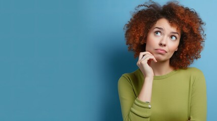 thinking woman, white space, banner, worry,  - Generative Ai