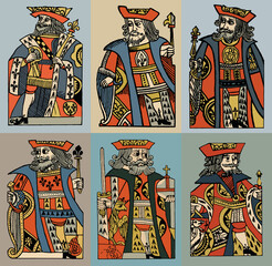 Set of vector illustrations in vintage style. Hand-drawn image of antique king.