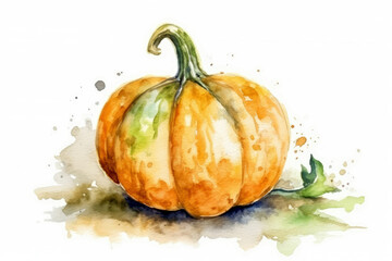 Beautiful Watercolor Drawing Gourd On A White Background. Generative AI
