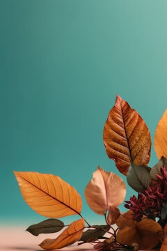 Fall Foliage Harmony. Collection of Leaves with Copy Space for Text in Autumn Composition. Seasonal Delight AI Generative.
