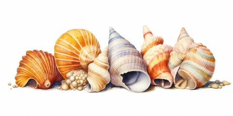 Obraz premium watercolor starfish, coral and pearl, shells with generative ai 