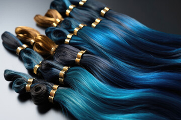 Full Blue Color Hair Extensions. Generative AI