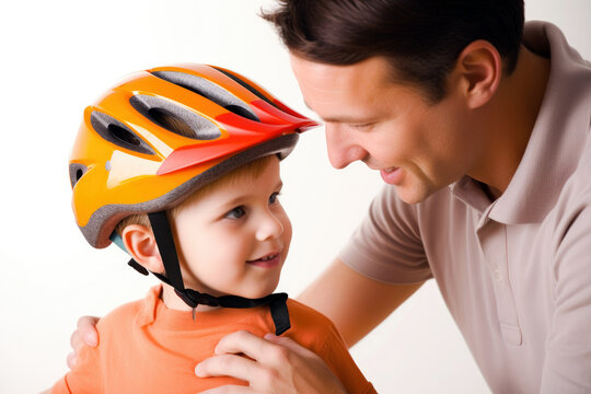 father teaching his child how to ride a bicycle isolated on white background, Generative AI