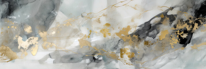 Panorama close up of a painting with gold paint. Generative AI panoramic banner