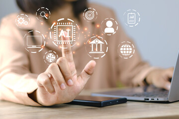 digital programming business show interface virtual futuristic ai technology artificial intelligence is innovatio tech through use cyber machine robot chat science brain learning online internet