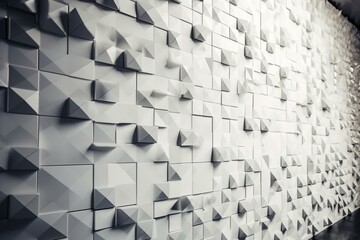 3D white tile mosaic wall with diamond blocks. Futuristic. Generative AI
