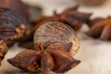 fragrant whole nutmeg in the kitchen