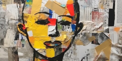 Abstract face. Modern pop art collage, colored paper portrait. Beautiful illustration picture. Generative AI
