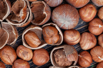 peeled hazelnut nuts close-up on the table
