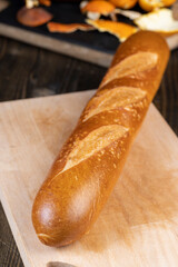 French long bread made of wheat flour, fresh baguette
