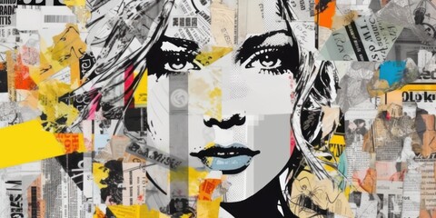 Vibrant colors, woman. Modern pop art collage, colored paper portrait. Beautiful illustration picture. Generative AI