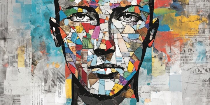 Young man. Modern pop art collage, colored paper portrait. Beautiful illustration picture. Generative AI