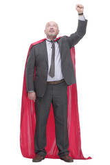 in full growth. confident businessman in a superhero Cape.