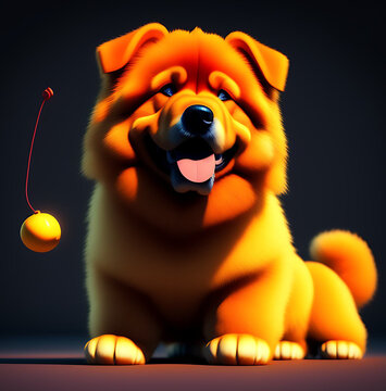 AI Art of chow chow happy dog playing