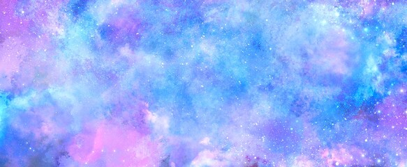 ファンタジーな抽象画背景 水彩 アブストラクト 宇宙 星空 ネオンカラー キラキラ
