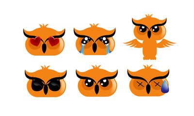 illustrations de plusieurs hibous avec le style manga type kawai 