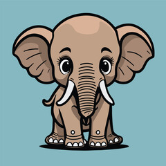 Cartoon Elephant Kawaii Cute Animal Vector Illustration.