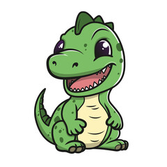 Little cute happy dino. Kid dinosaur for stickers or t-shirts. Vector illustration isolated on a white background
