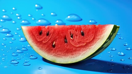 A refreshing slice of watermelon against a bright blue background. Generative AI