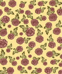 Colorful floral seamless pattern illustration. Vintage flower background art design. Retro pastel color spring artwork, groovy seventies nature backdrop with hippie flowers.