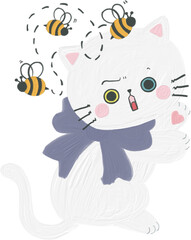 White cat funny and cute doodle character