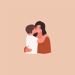 Mom holding little son. Motherhood. Simple doodle. Vector