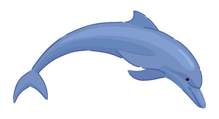 Dolphin clipart. Single doodle of underwater wild animal isolated on white. Colored vector illustration in cartoon style.