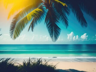 Fototapeta na wymiar Blurred tropical beach background Summer vacation. ai generative