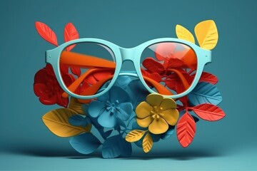 Sunglasses with leaves. Beautiful illustration picture. Generative AI