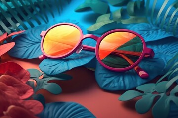 Sunglasses with leaves. Beautiful illustration picture. Generative AI