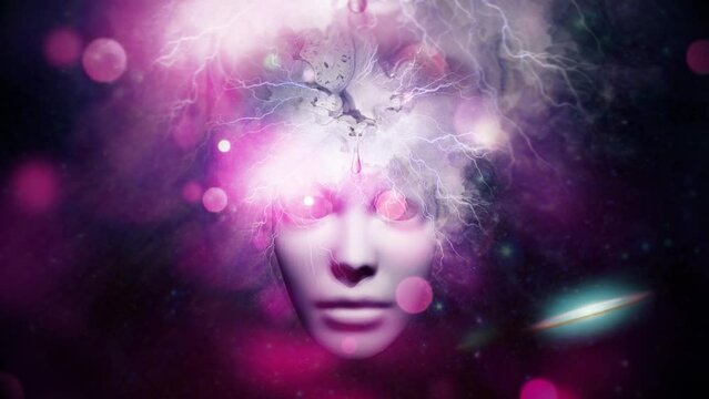 Face and melted clock in endless space