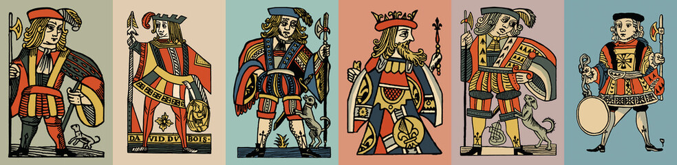 Medieval characters. Set of vector illustrations in retro, vintage, old style.
