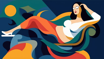 Vector style lady. Beautiful illustration picture. Generative AI