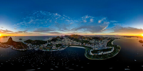 360 Degree Panorama of Rio de Janeiro City Above Guanabara Bay During Sunrise