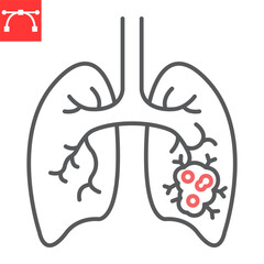 Lungs cancer line icon, oncology and medicine, lungs tumor vector icon, vector graphics, editable stroke outline sign, eps 10. - obrazy, fototapety, plakaty