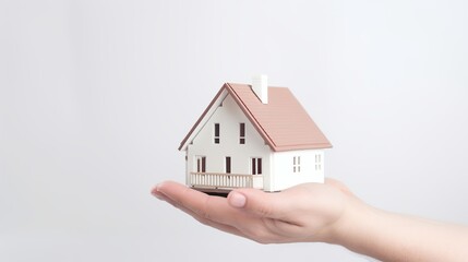 Hand holding a house high quality isolated on white background.