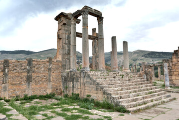ANCIENT ROMAN AND EARLY CHRISTIAN RUINS IN THE ARCHEOLOGICAL SITE OF DJEMILA IN ALGERIA