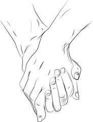 The hands holding hands in outline form 