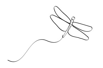 Obraz premium vector sketch simple single or one continuous fly dragonfly