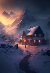 Chalet in mountains - Generated by Generative AI