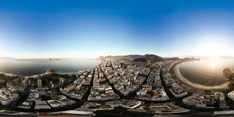 360 Degree Aerial Panorama of Copacabana Beach in Rio de Janeiro on Sunrise