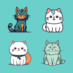 Cute Cat kawaii cartoon kitty meow kitten illustration set collection