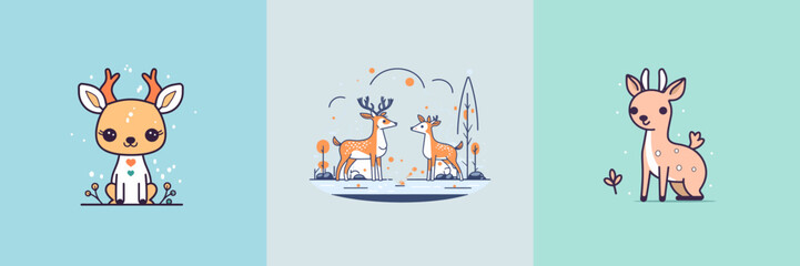 Obraz na płótnie Canvas Cute Deer set collection kawaii cartoon illustration