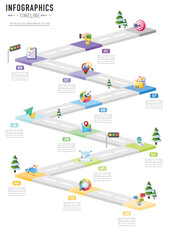 Rectangular isometric roadmap timeline infographic template or element with 12 months, step, process, option, colorful 3D rectangle, icon, label, target, road path for workflow, planner, brochure, web