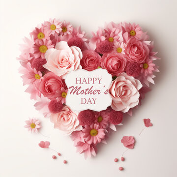 Happy mother's day illustration with spring flower heart and happy mother's day typography lettering