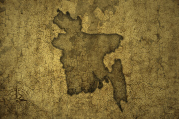 map of bangladesh on a old vintage crack paper background .