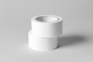 Roll of white sticky tape on the floor. Mock up. 3D illustration, 3D rendering.