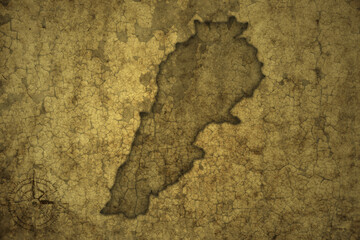 map of lebanon on a old vintage crack paper background .