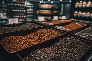 Fototapeta na wymiar Wholesale coffee beans in grocery store. Generative AI